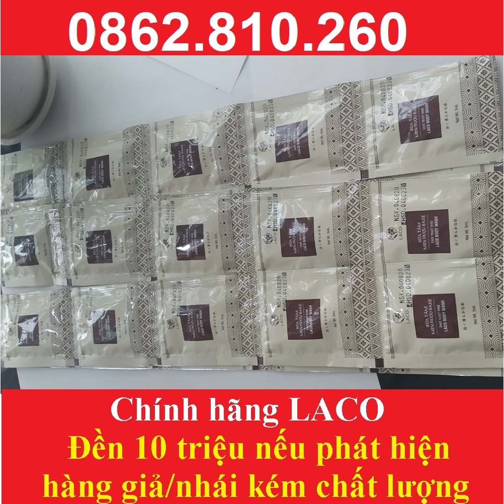 GÓI 5ML sữa tắm trắng da men rượu sake LACO,làm mịn,nhả nắng,đều màu da,ngừa mụn lưng[kem dưỡng trắng da body đẹp thân] | BigBuy360 - bigbuy360.vn
