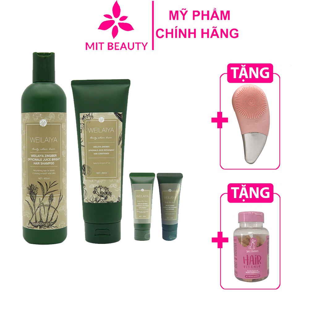 Bộ Dầu Gội Gừng Hà Thủ Ô Weilaiya Tem Nâu Mit Beauty Tinh Chất Gừng Kết Hợp Hà Thủ Ô Giúp Mọc Tóc Ngăn Rụng Tóc