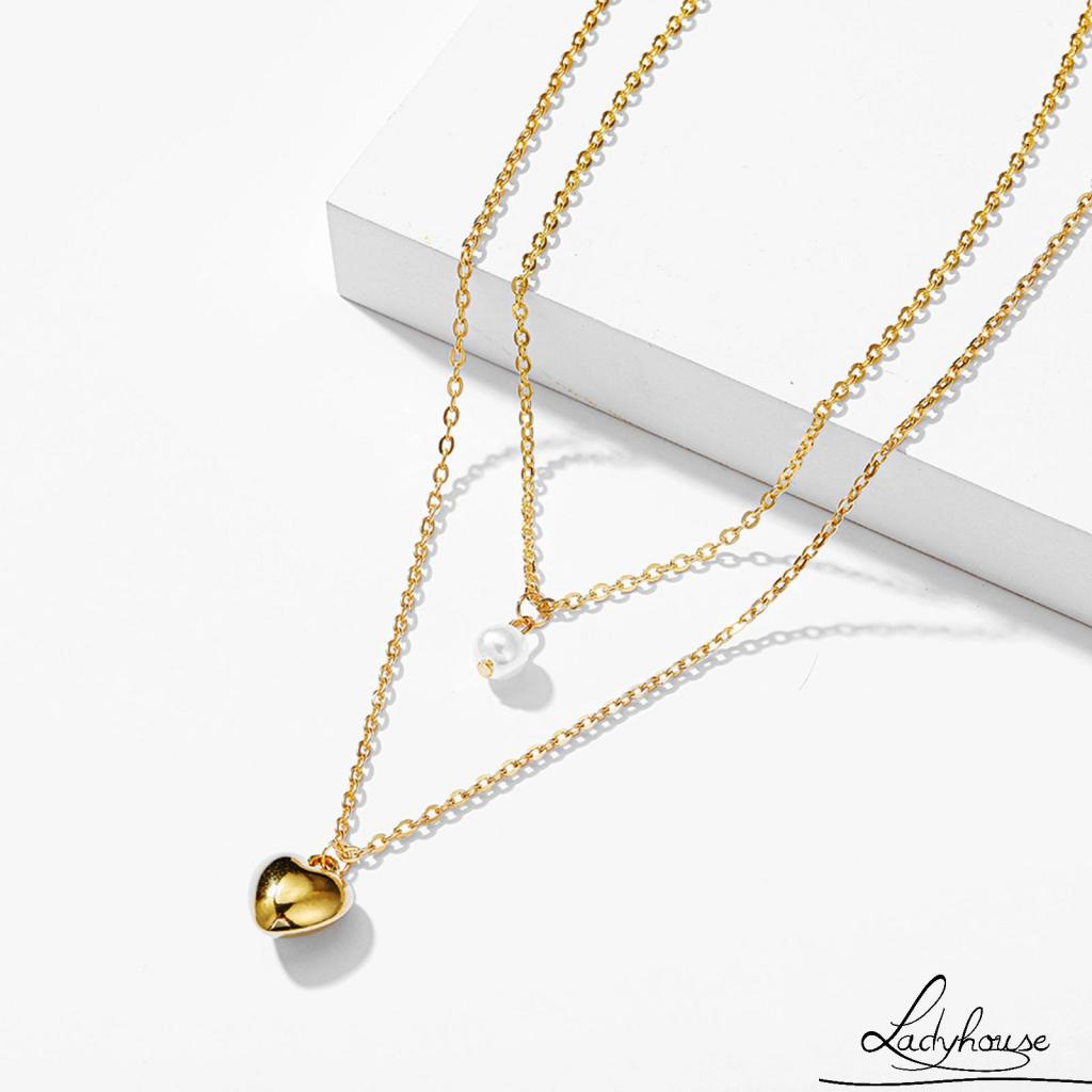 Vòng cổ hai lớp đính ngọc trai nhân tạo hình trái tim thời trang dành cho nữ