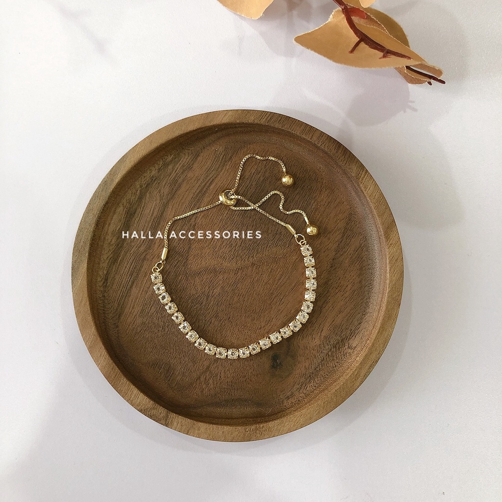 Vòng tay Lắc tay TITAN màu GOLD Bracelet đá xếp li lấp lánh  HALLA VT108