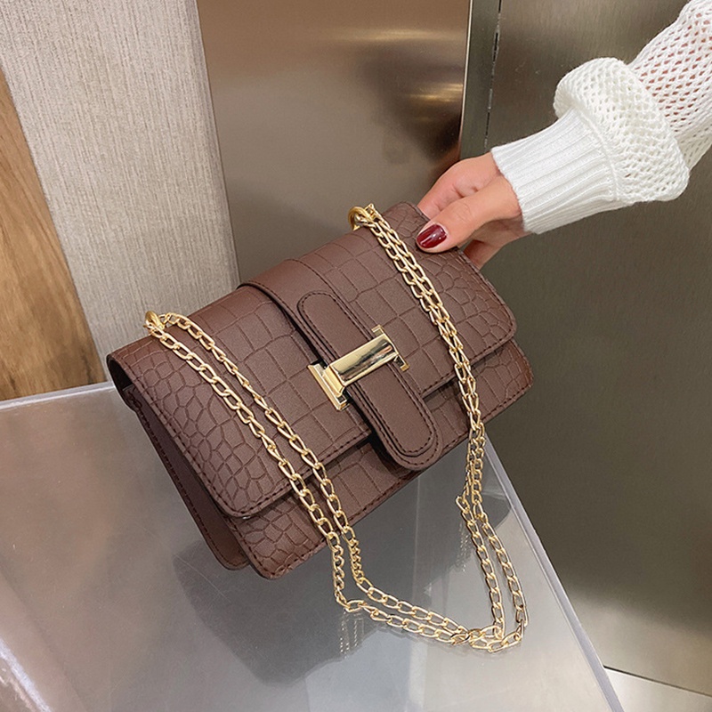 Túi đeo chéo IELGY dây xích màu trơn họa tiết vân đá cho nữ