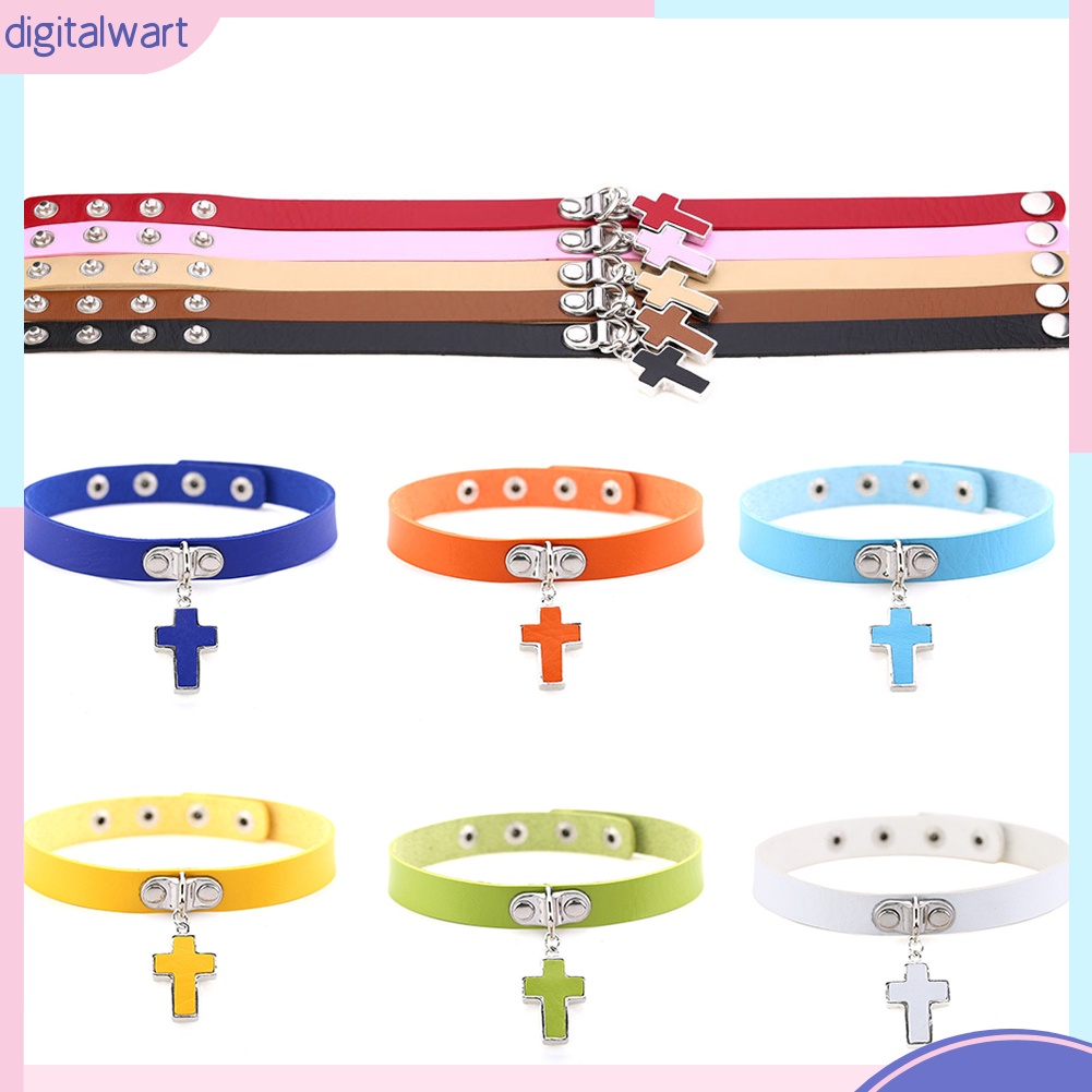 Vòng Cổ Choker Giả Da Phối Mặt Chữ Thập Thời Trang Cá Tính Dành Cho Nữ