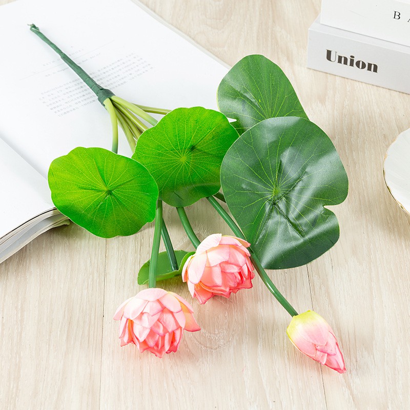 Hoa sen lụa cao cấp 2 bông 1 nụ 45cm kèm lá, trang trí phòng khách - Hoa giả