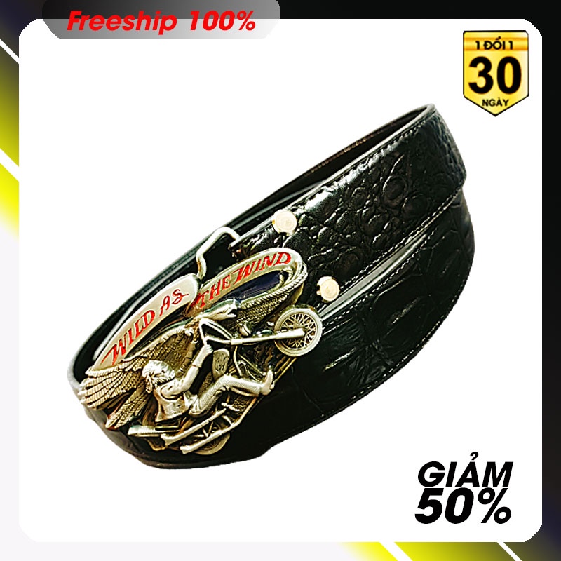 Thắt lưng nam da thật vân cá sấu lớp hai - khóa kim loại hình MOTO - Tặng đục bền đẹp kèm video sản phẩm