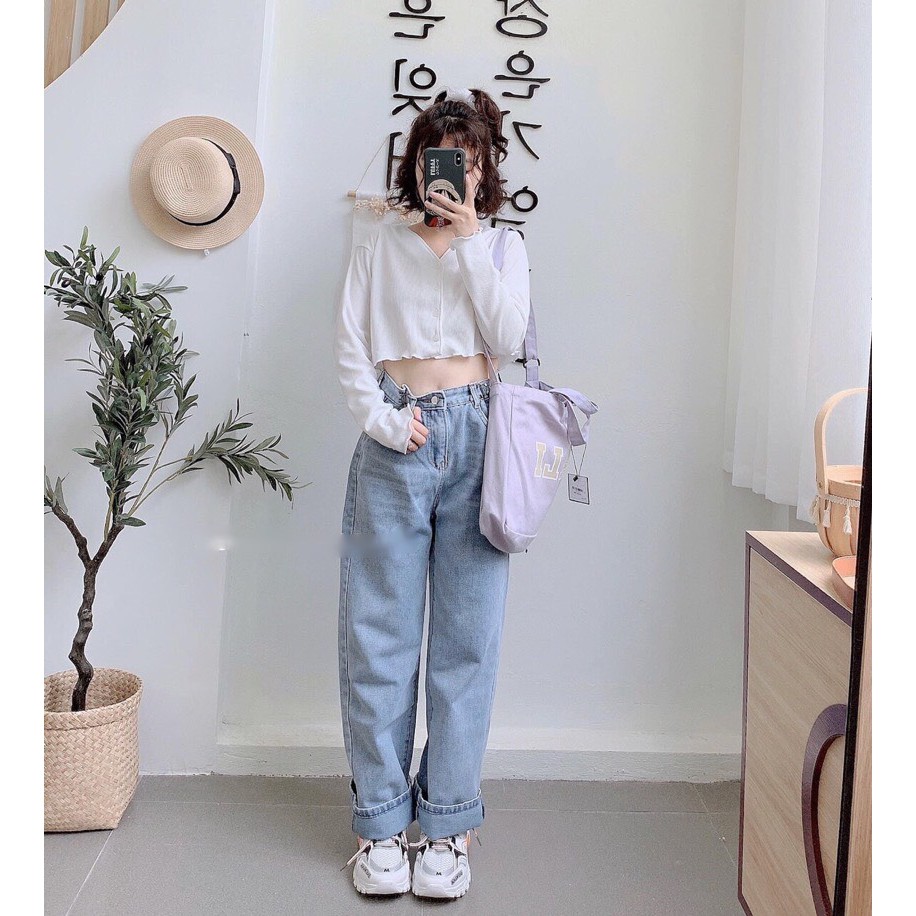 Áo croptop dài tay Ulzzang cổ V siêu xinh | BigBuy360 - bigbuy360.vn