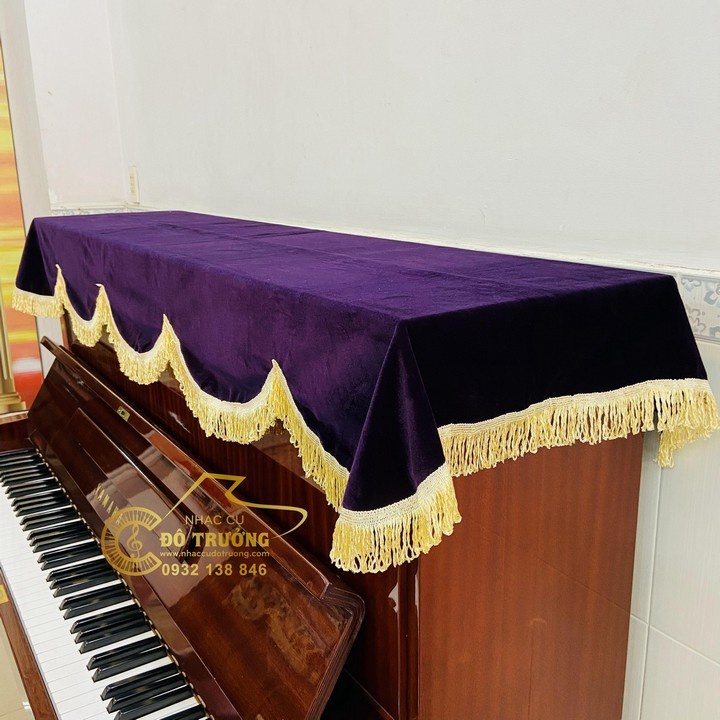 Khăn Phủ Đàn Piano nhung tím than tua rua vàng