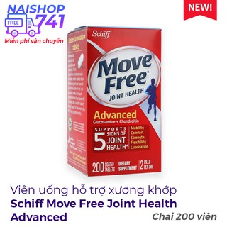 Schiff Move Free Joint Health Advanced Glucosamine + Chondroitin hỗ trợ xương khớp, giảm đau khớp, Chai 200 viên