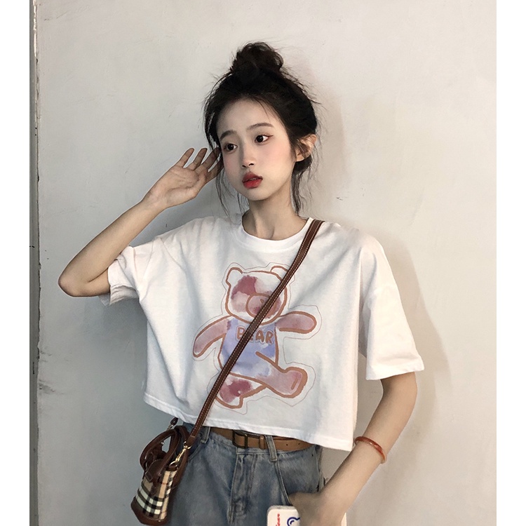 Áo Thun cotton Ngắn Tay Họa Tiết Hoa Thời Trang Hàn Quốc Cho Nữ