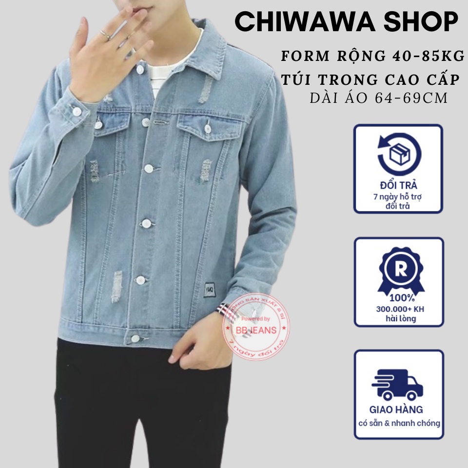 Giá vốn - Áo khoác jean nam màu xanh nhạt có wax túi tinh tế -xả kho