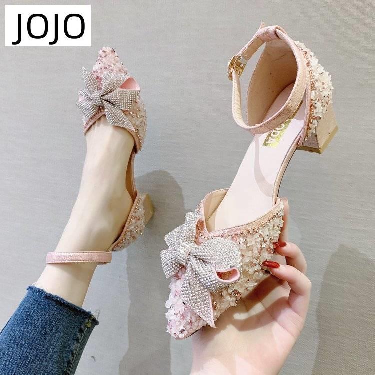 Giày Cao Gót Đính Đá Kim Tuyến Lấp Lánh Phong Cách Hàn Quốc Dành Cho Nữ