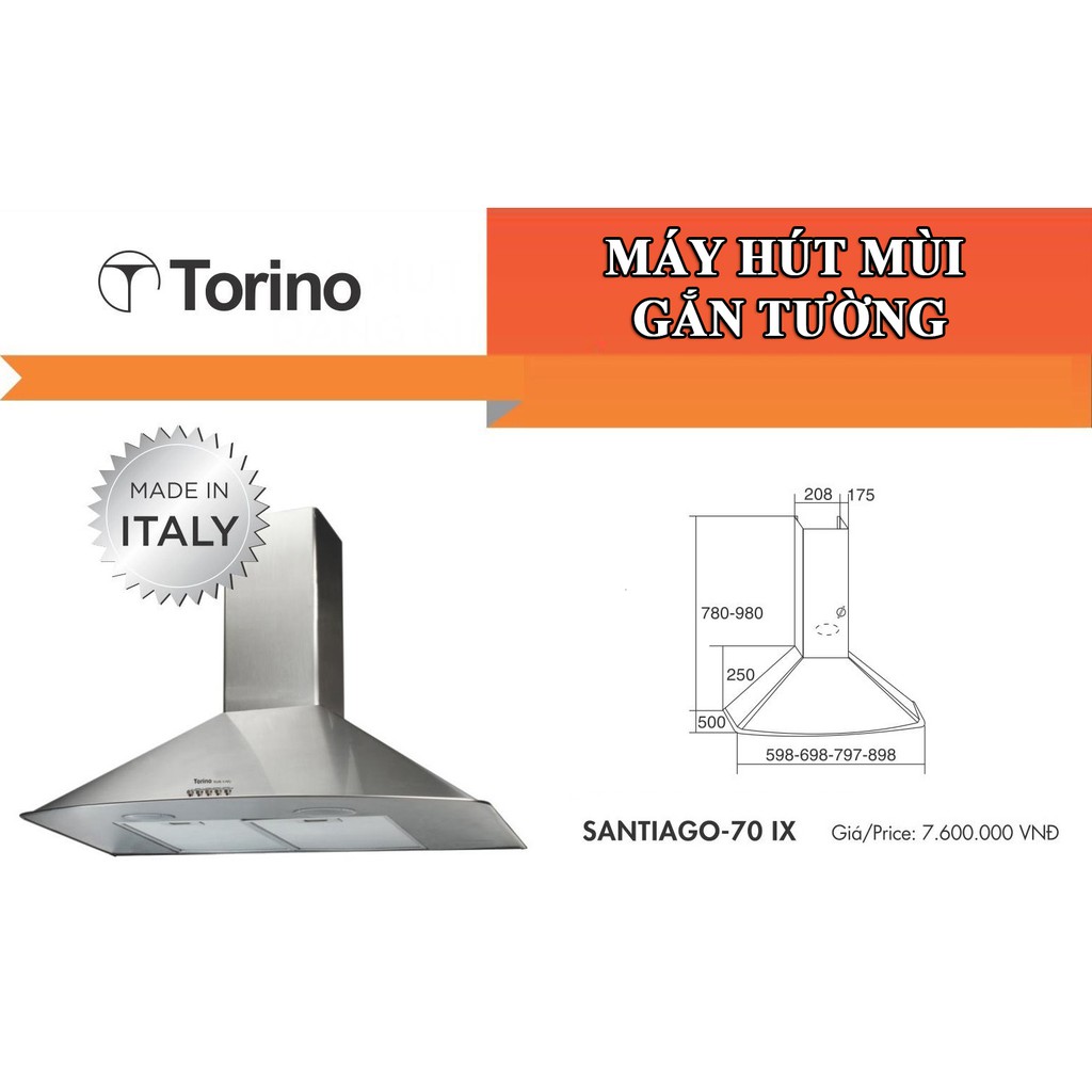 Máy hút mùi nhà bếp dạng phễu 70cm Torino SANTIAGO-70 IX nhập khẩu Italy