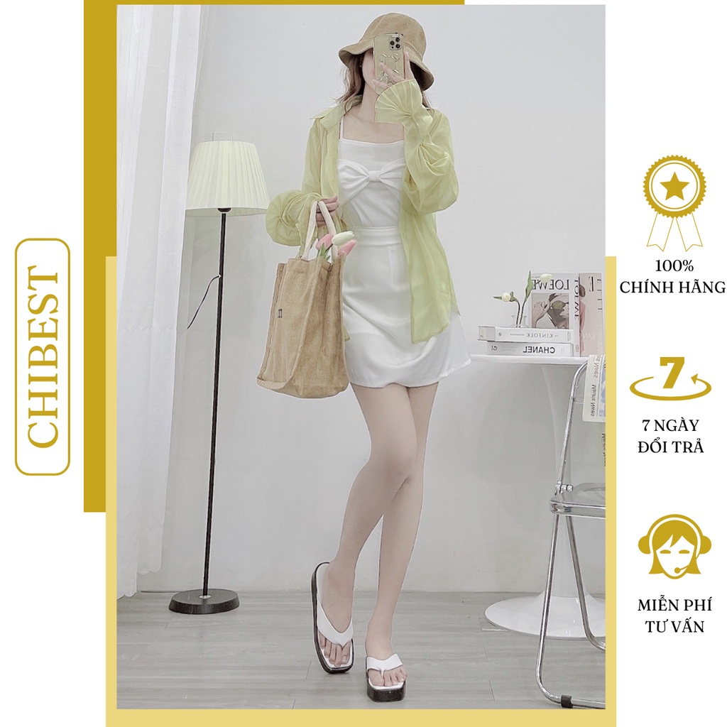 Set bộ nữ thun chân váy chữ A nhún hông áo 2 dây kèm khoác voan CHIBEST LSB76