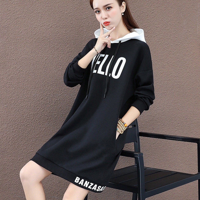 Áo Hoodie Dáng Rộng In Chữ Phối Màu Tương Phản Thời Trang Thu Đông