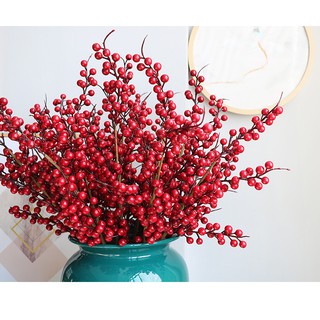 Cành đào đông (cherry) giả cao cấp, trang trí Tết - Loại 6 nhánh x17 quả To siêu đẹp - Tiền nào của nấy
