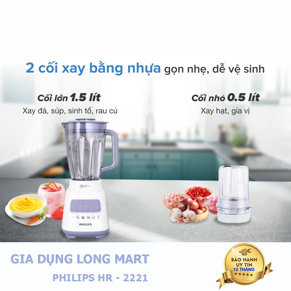 Máy xay sinh tố Philips HR2221 700W cối nhựa - Hàng chính hãng - Bảo hành 12 Tháng