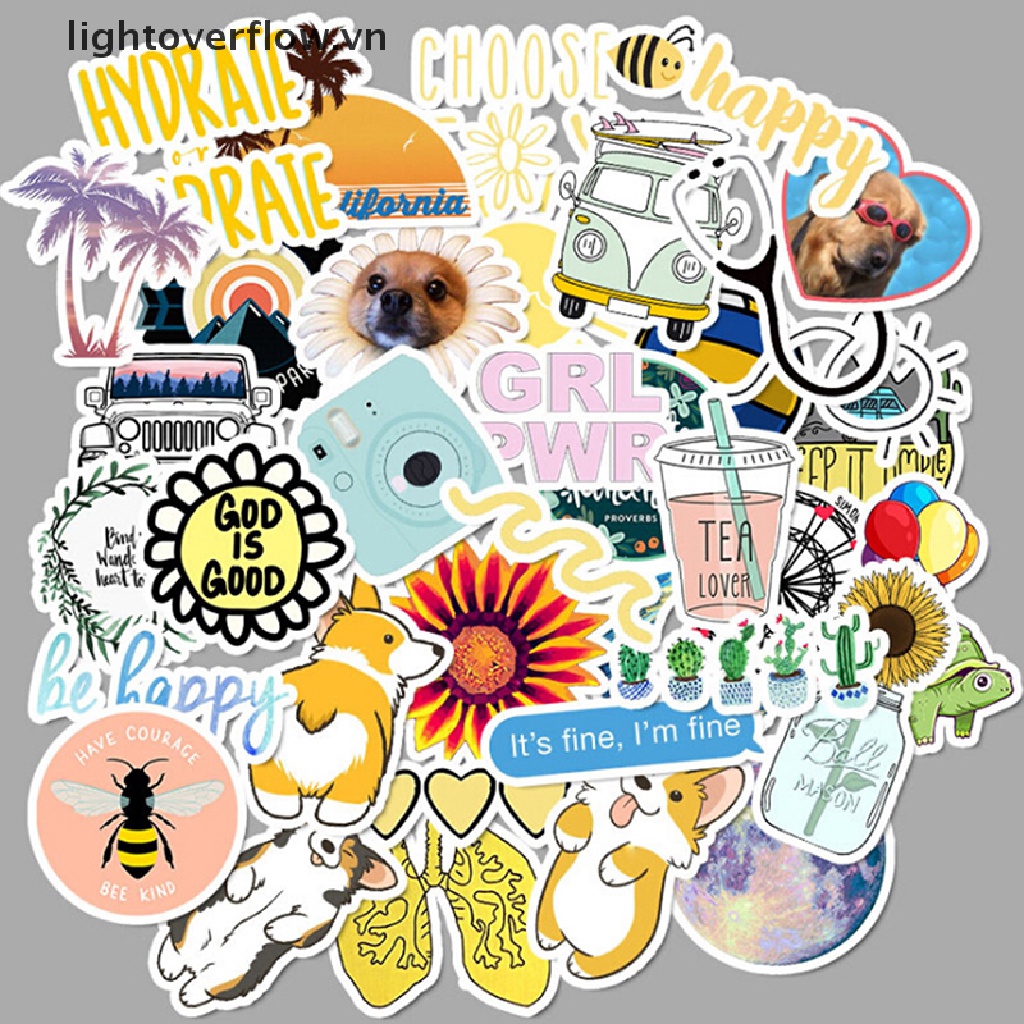 Bộ 50 Đề Can Họa Tiết Hoạt Hình Dễ Thương Dùng Trang Trí Vali / Laptop / Xe Đạp / Xe Hơi