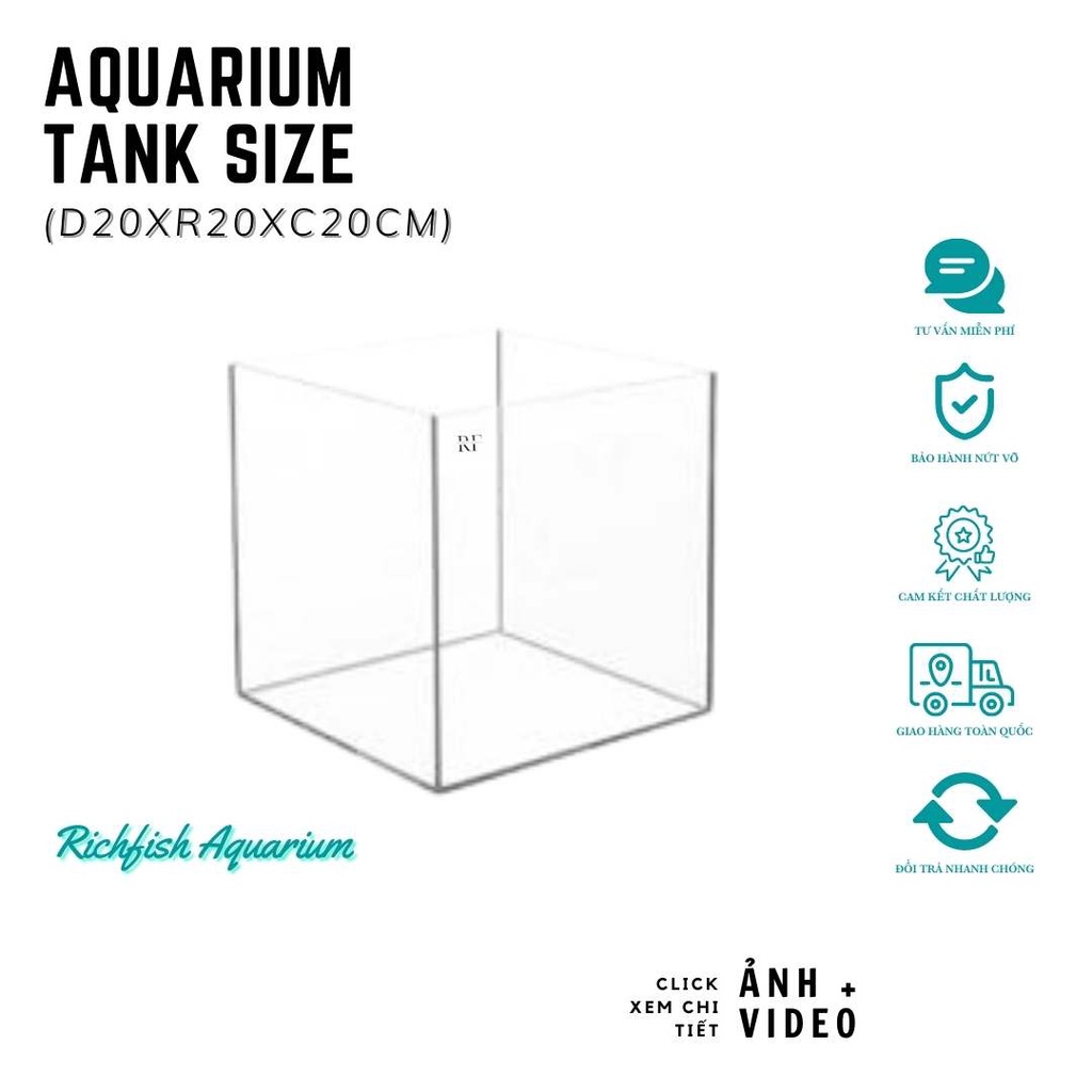 Bể kính cubic 20 kích thước D20xR20xC20cm