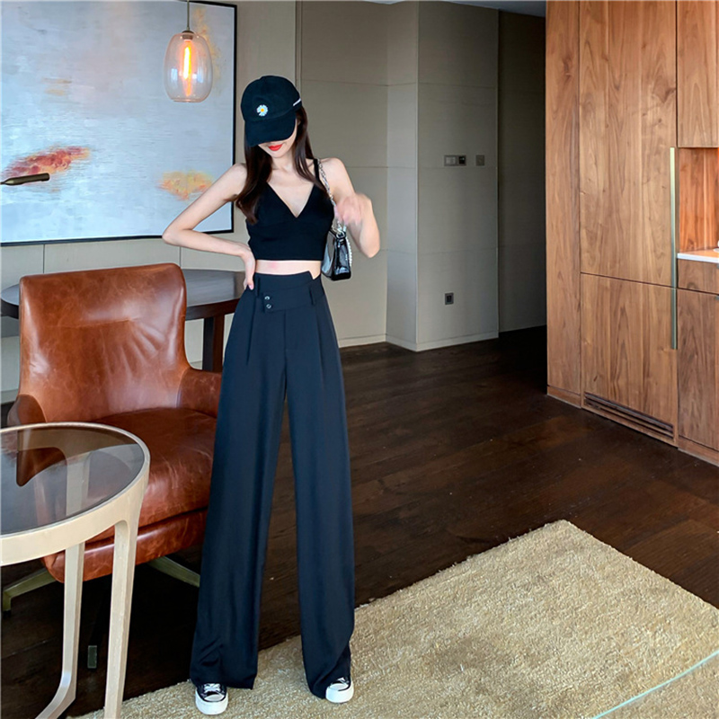 IELGY Quần Dài Lưng Cao Ống Đứng Màu Trơn Thời Trang Cho Nữ