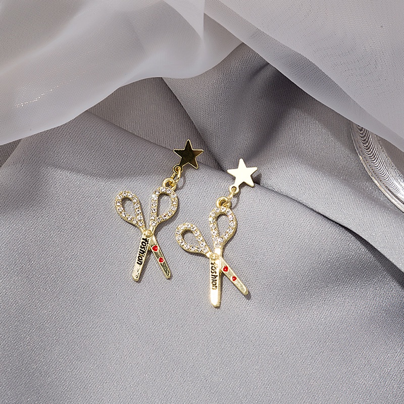 Bông tai mạ bạc S925 hình kéo dài đính đá kim cương dễ phối đồ cho nữ