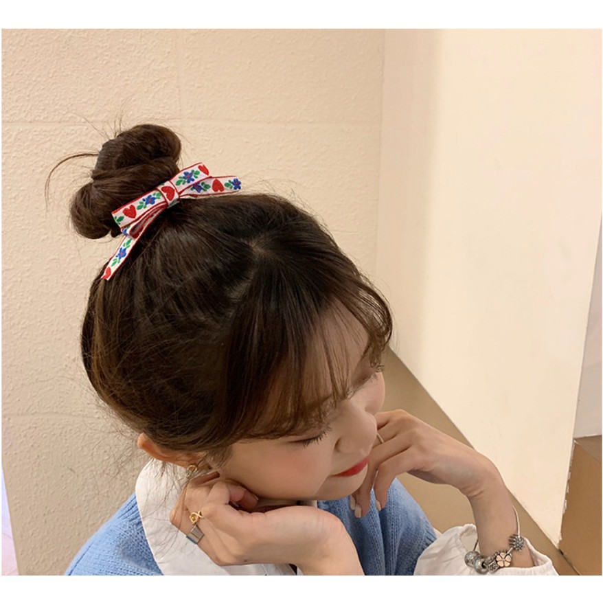 Dây thun buộc tóc nơ thêu họa tiết thổ cẩm, phụ kiện tóc CT009 - Filibra