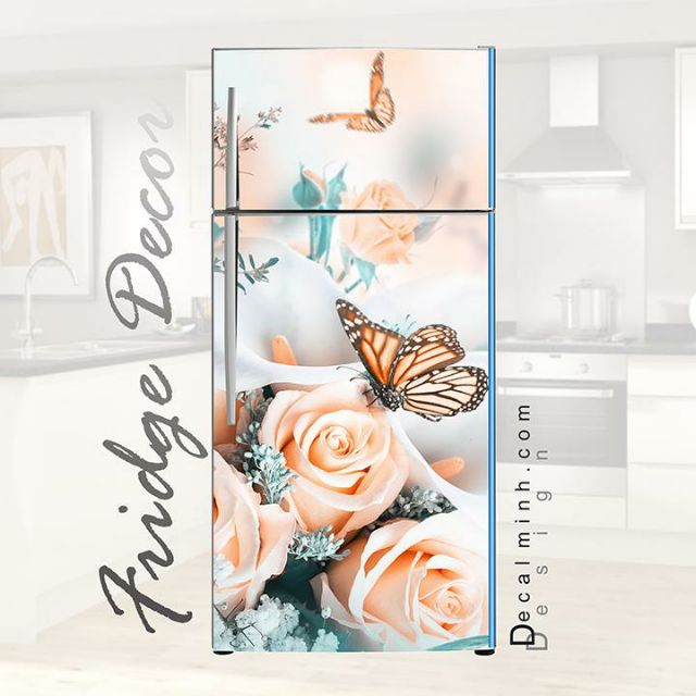 Decal 3D dán Cửa Tủ Lạnh chống thấm cao cấp mẫu bông hoa (60x130cm/150cm/180cm)