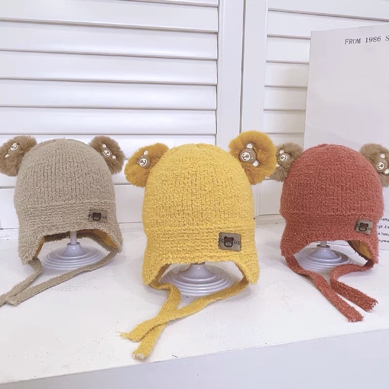 Mũ len sơ sinh cho bé trai bé gái thêu động vật dễ thương , phù hợp 0-2 tuổi