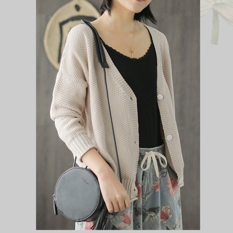 Lazy style loose casual long-sleeved thin plain simple knitted cardigan，cheap borong of Koreanfashion women's clothing readystock  827