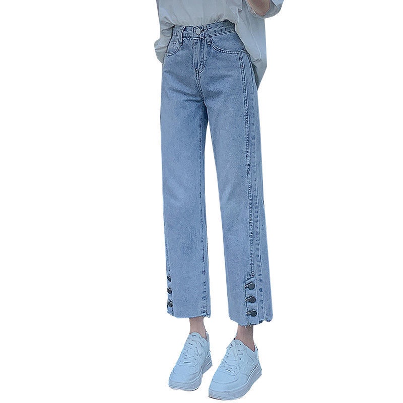 Jiashucheng Quần Jean Cắt Xén Eo Cao Dáng Ôm Sờn Xẻ Ngực Dễ Phối Đồ Cho Nữ