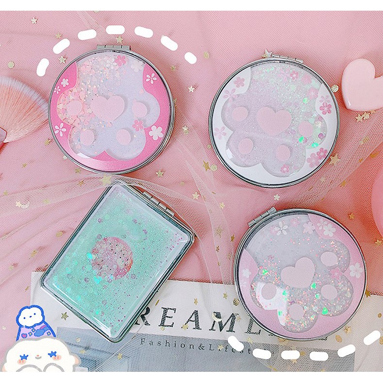 Gương kim sa cầm tay - gương mini 2 mặt - hoạt hình đáng yêu