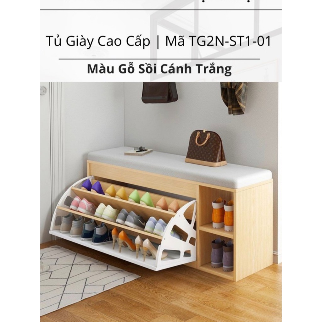 [𝒈𝒊𝒂́ 𝒓𝒆̉]Tủ giày thông minh gỗ MDF cao cấp, kệ ghế để giày 3 ngăn có hộc để đồ, cánh lật che bụi, 100cm*30cm*48 cm