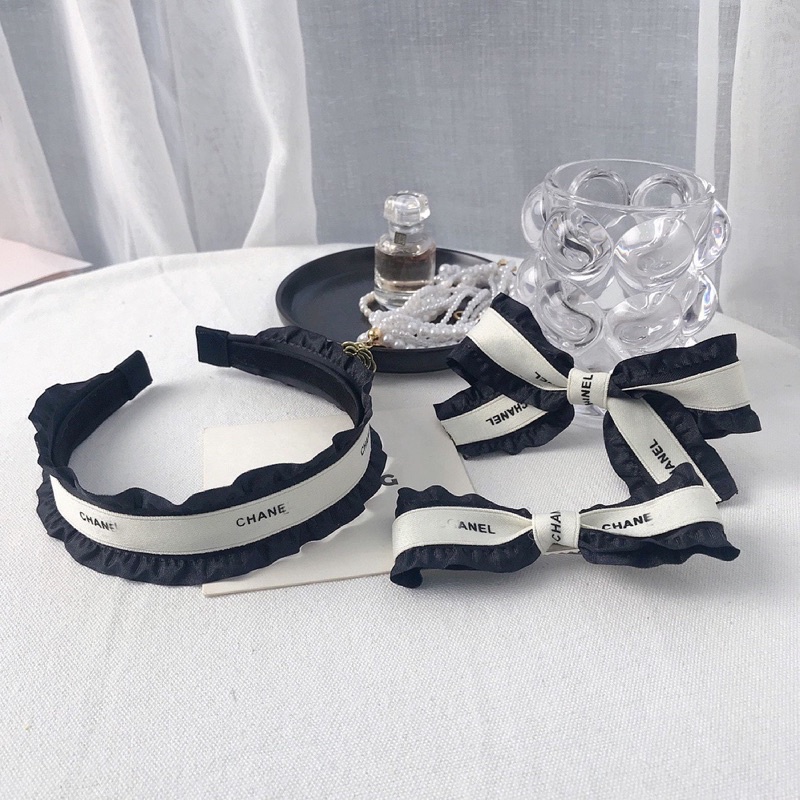 Cài tóc phối màu ruy băng trắng đen BOT DORIS sang chảnh phong cách Hàn Quốc