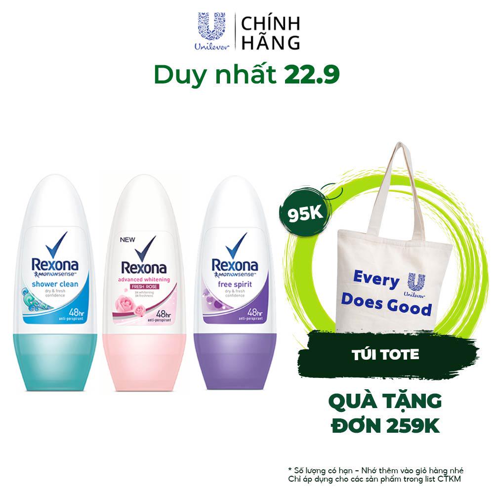 [Mã FMCGMALL - 8% đơn 250K] Lăn khử mùi Rexona dưỡng sáng tự nhiên, khô thoáng tối ưu dành cho nữ, 50ml