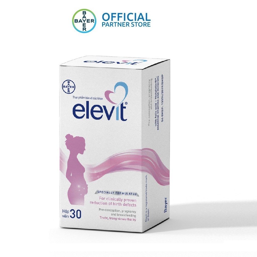 Hộp viên uống Vitamin tổng hợp Elevit cho mẹ bầu và sau sinh nhập khẩu chính hãng Bayer, hộp 30v