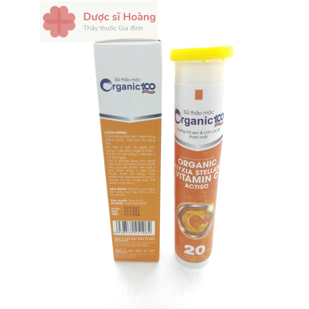 Sủi Thảo Mộc Organic 100 Vitamin C Actiso - Giảm Nóng Trong, Mụn Nhọt, Thanh Nhiệt, Giải Độc- Tuýp 20 viên