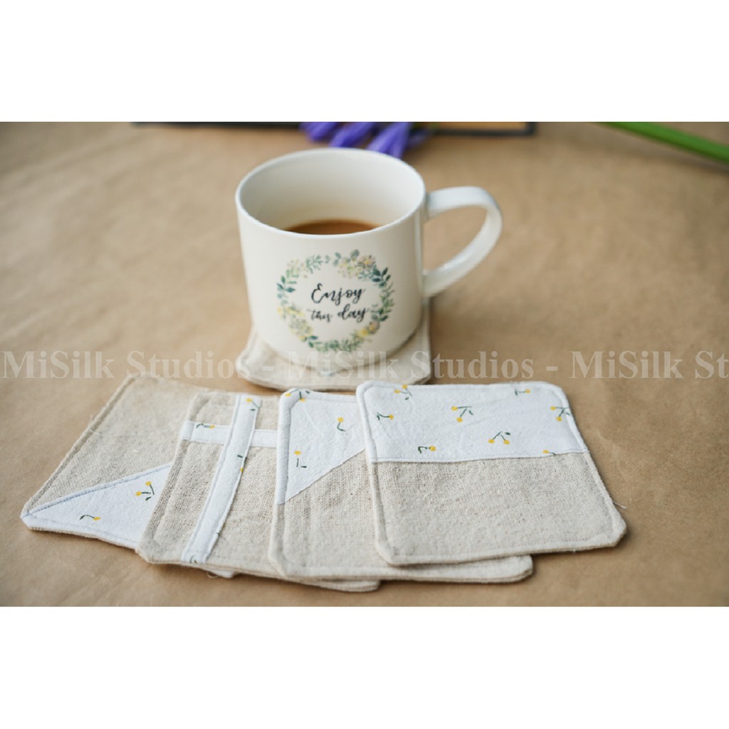 Lót Ly vải Coaster Vải Thô Linen Hoa thấm nước Misilk