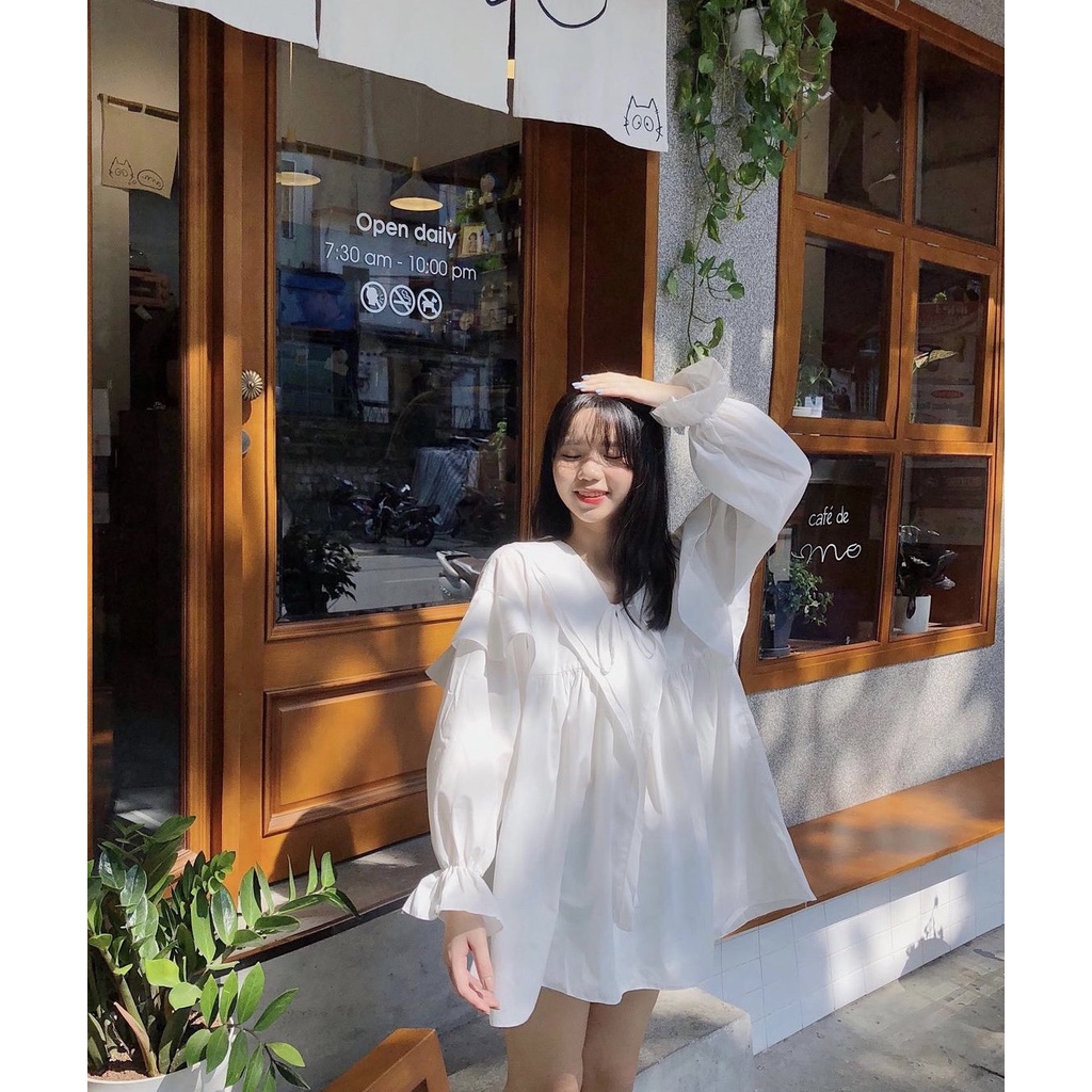 [ Quà tặng là chun buộc tóc ]  Áo babydoll màu trắng dáng dài - Hàng chất lượng loại 1 | BigBuy360 - bigbuy360.vn