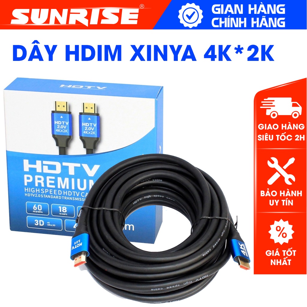 Dây cáp HDIM 2.0 Zin dài 2m / 10m / 20m giá sỉ, Dây cáp Tròn Dẻo Hỗ Trợ 4K XINYA HD104 Chính Hãng