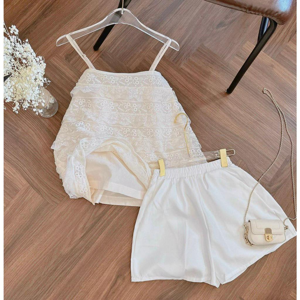 SET ÁO 2 DÂY BABYDOLL NUDE XÔ REN TẦNG + SHORT