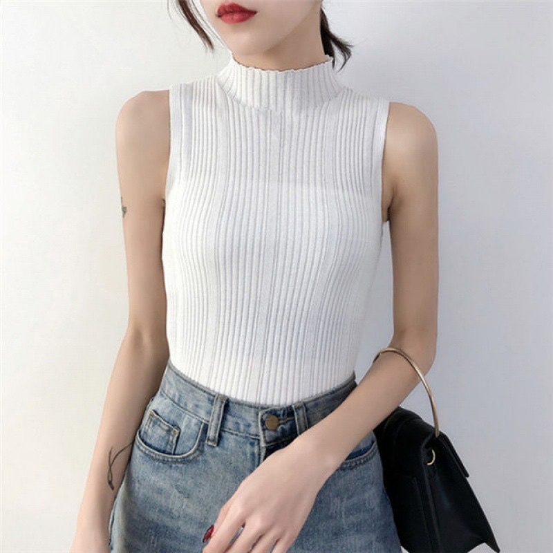 Áo sát nách nữ cổ cao 3 phân kẻ sọc