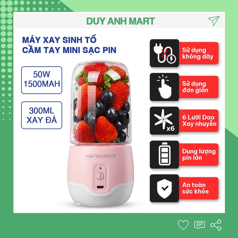 Máy xay sinh tố cầm tay mini sạc pin HONGUO máy xay thịt tỏi ớt đa năng 300ml Bảo hành 12 Tháng