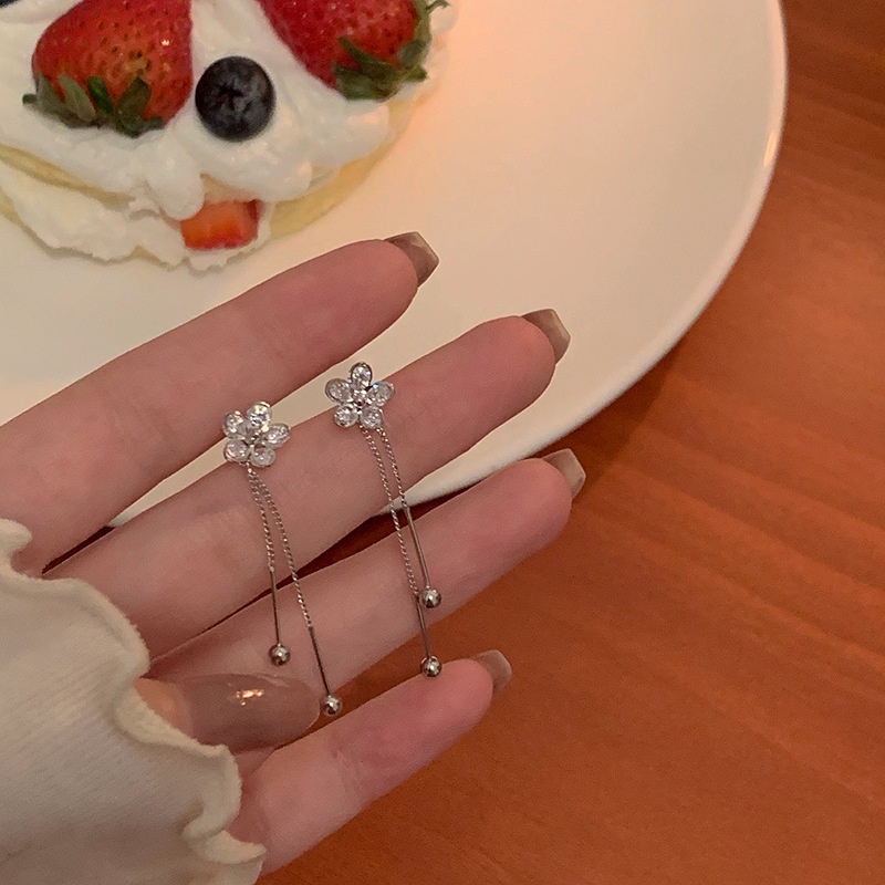 Bông Tai Mạ Bạc 925 Hình Hoa Tua Rua Đính Đá zircon Phong Cách Vintage Cho Nữ