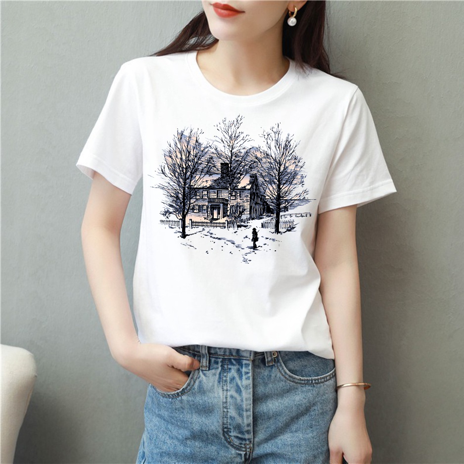 Áo thun nam nữ tay lỡ vải cotton form rộng màu trắng Hạ Băng Designs - Forest