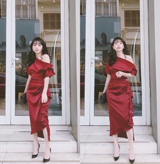 Đầm lệch vai phi lụa