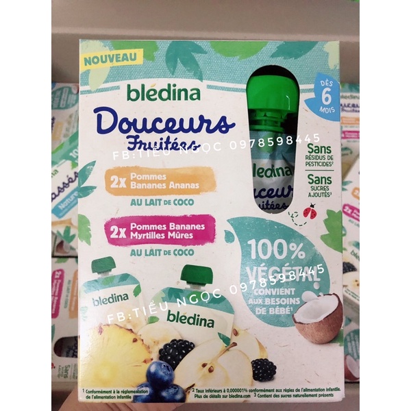 Sữa chua Bledina Douceurs hạnh nhân/dừa cho bé dị ứng đạm bò từ 6M túi vặn 90g