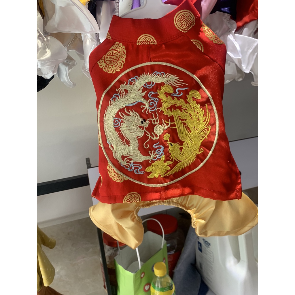 Áo dài Gấm thêu Long Phụng cho thú cưng yudog