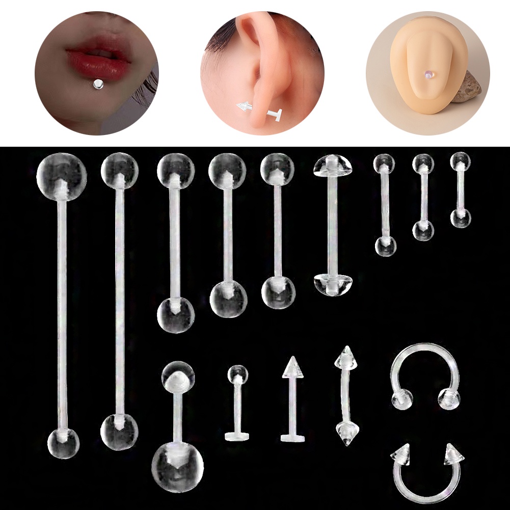Set 15 Khuyên Mũi / Chân Mày / Móng Chân Mày Bằng Acrylic Trong Suốt Cá Tính
