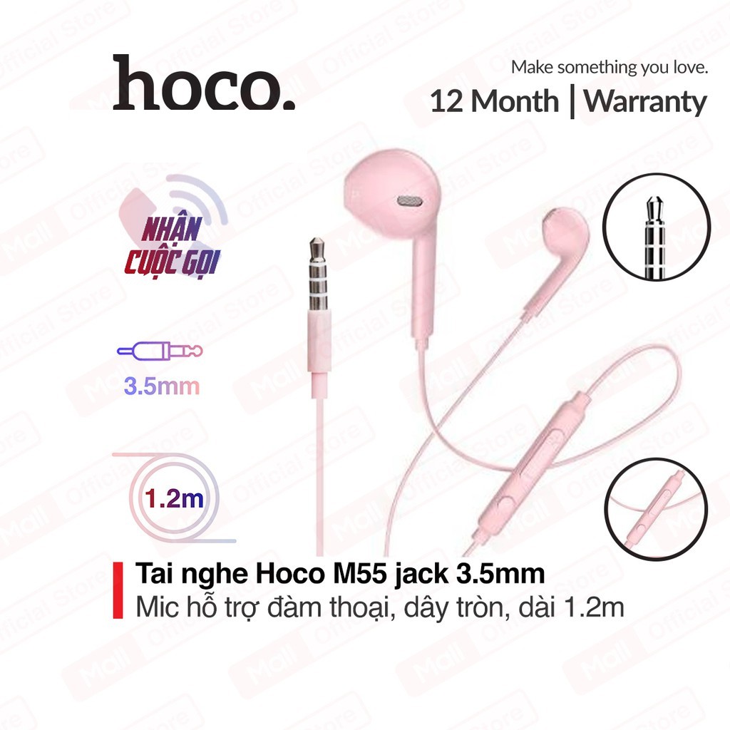 ⚡NowShip⚡ TAI NGHE ÂM THANH HAY HOCO M55 NHÉT TAI DÂY CÓ MIC JACK 3.5mm cho Điện Thoại IPhone Android - H2N