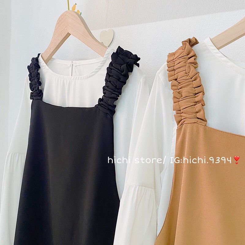 (SẴN + ẢNH THẬT) SÉT VÁY YẾM DÀI ULZZANG PHONG CÁCH HÀN QUỐC 2 MÀU ĐEN VÀ NÂU TÂY | BigBuy360 - bigbuy360.vn