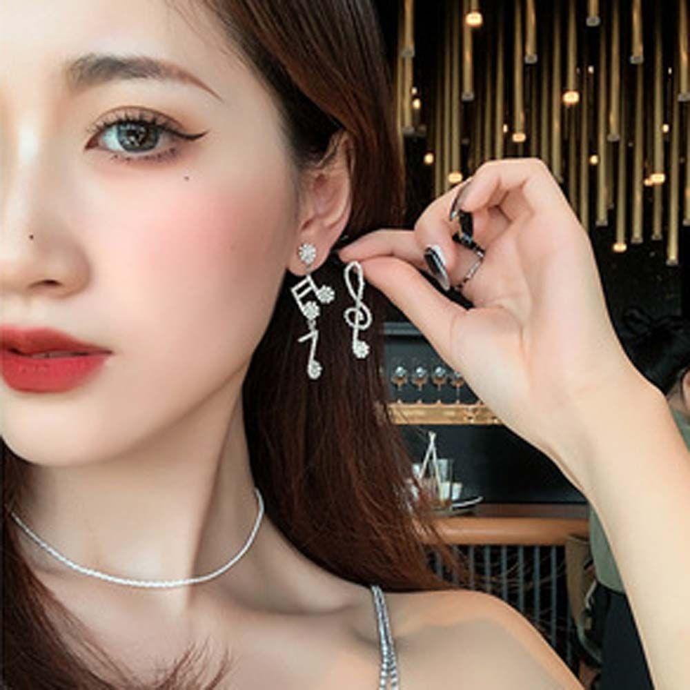 Khuyên Tai Hình Nốt Nhạc Đính Đá Thời Trang Hàn Quốc Thanh Lịch Cho Nữ|Bông Tai Dự Tiệc Tinh Tế