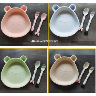Khay lúa mạch cho bé ăn dặm gấu panda kèm thìa nĩa